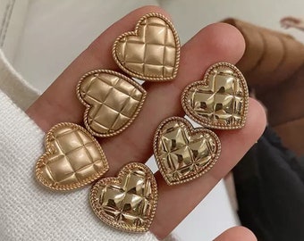 5pcs Gold Heart metal buttons，fashion coat buttons， decorative buttons，clothing accessories，High quality button，Texture button，Mom's gift