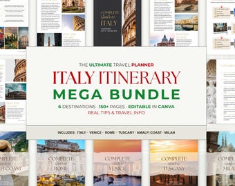 Italien Reiseplan Bundle - 6 bearbeitbare Reiseführer für Italien Reise | Canva Vorlagen | Rom, Venedig, Mailand, Toskana, Amalfiküste