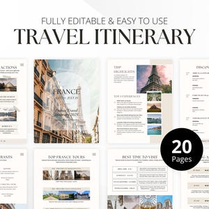 Travel Itinerary Template | Trip Itinerary | Printable Travel Guide | France Travel Itinerary | Vacation itinerary