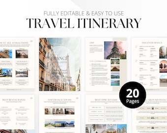 Travel Itinerary Template | Trip Itinerary | Printable Travel Guide | France Travel Itinerary | Vacation itinerary