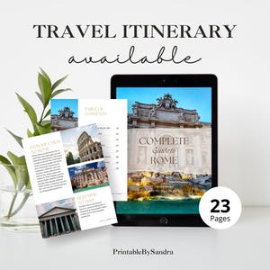 Modelo de itinerário de viagem para Roma, planejador de viagens Canva editável, guia de viagem para a Itália para impressão, itinerário de férias digital na Europa