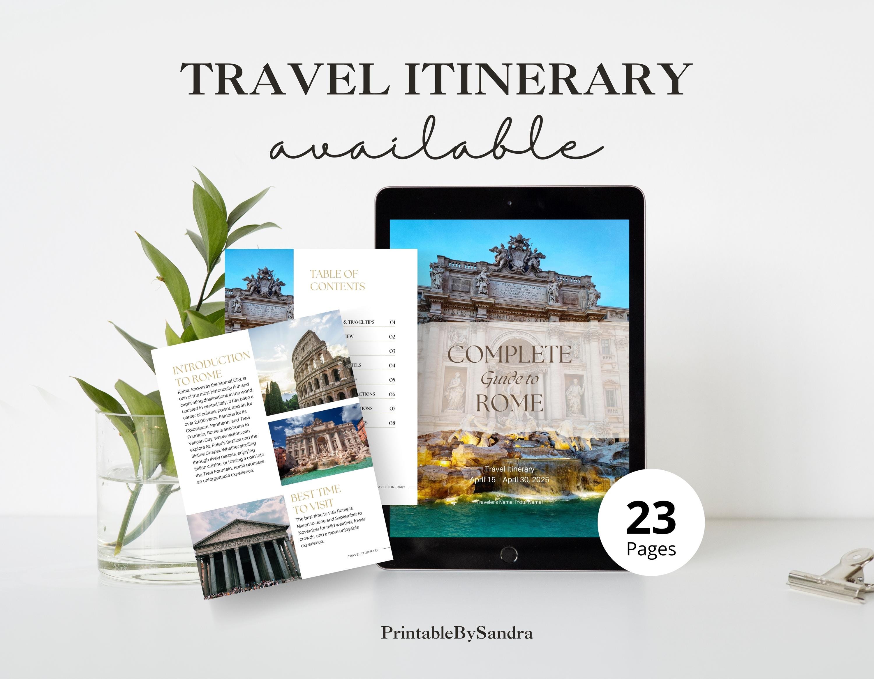 Rome Travel Itinerary Template, Editable Canva Travel Planner, Printable Italy Trip Guide, Digital Europe Vacation Itinerary