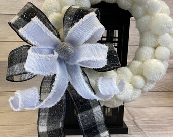 Black White Silver Bow for Tree, Bow for present, Lantern Bow, Bow for Mailbox, Bow for Door, Wreath Bow, Gift ribbon Bow, Bow for railing