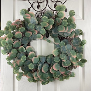 Eucalyptus Wreath for front door, Floral work Wreath, Large round eucalyptus door hanger, Everyday floral Wreath, Mirror floral, Wedding