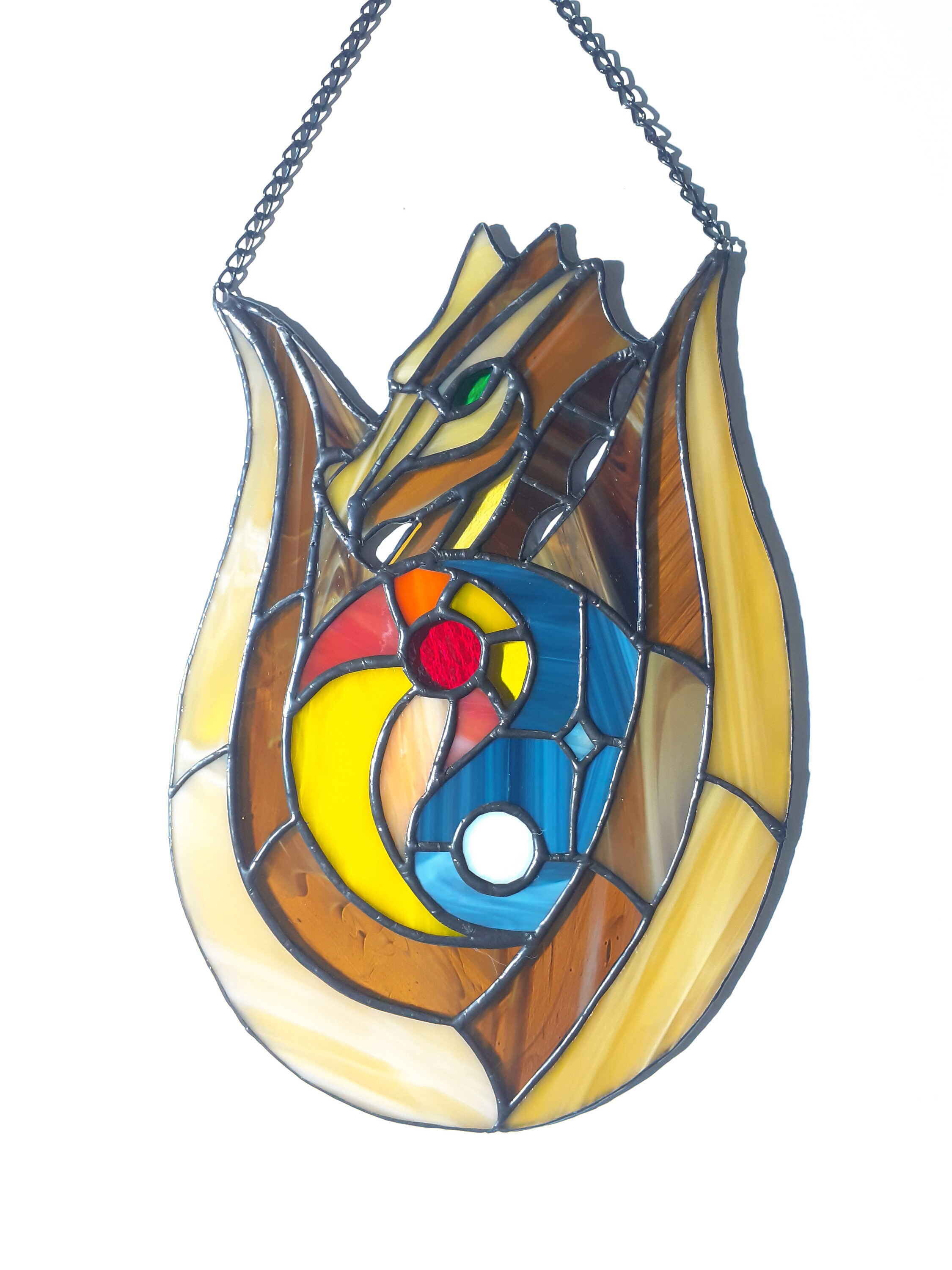 Stained Glass Dragon Suncatcher Sun and Moon Yin Yang Glass Etsy
