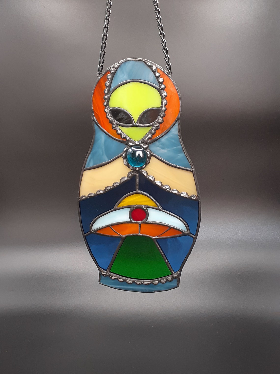 UFO Suncatcher Ufo Stained Glass Stained Glass Window Etsy