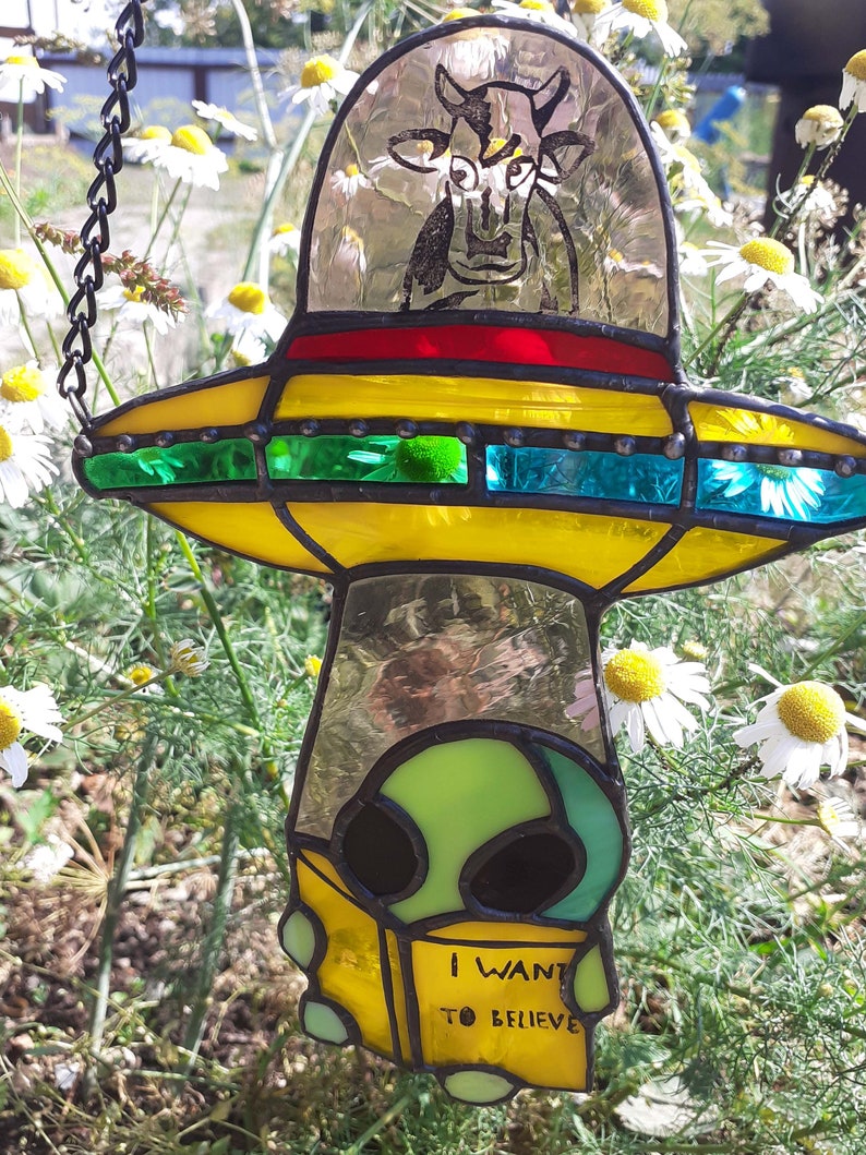 UFO Stained Glass Stained Glass Window Hangings Ufo Etsy