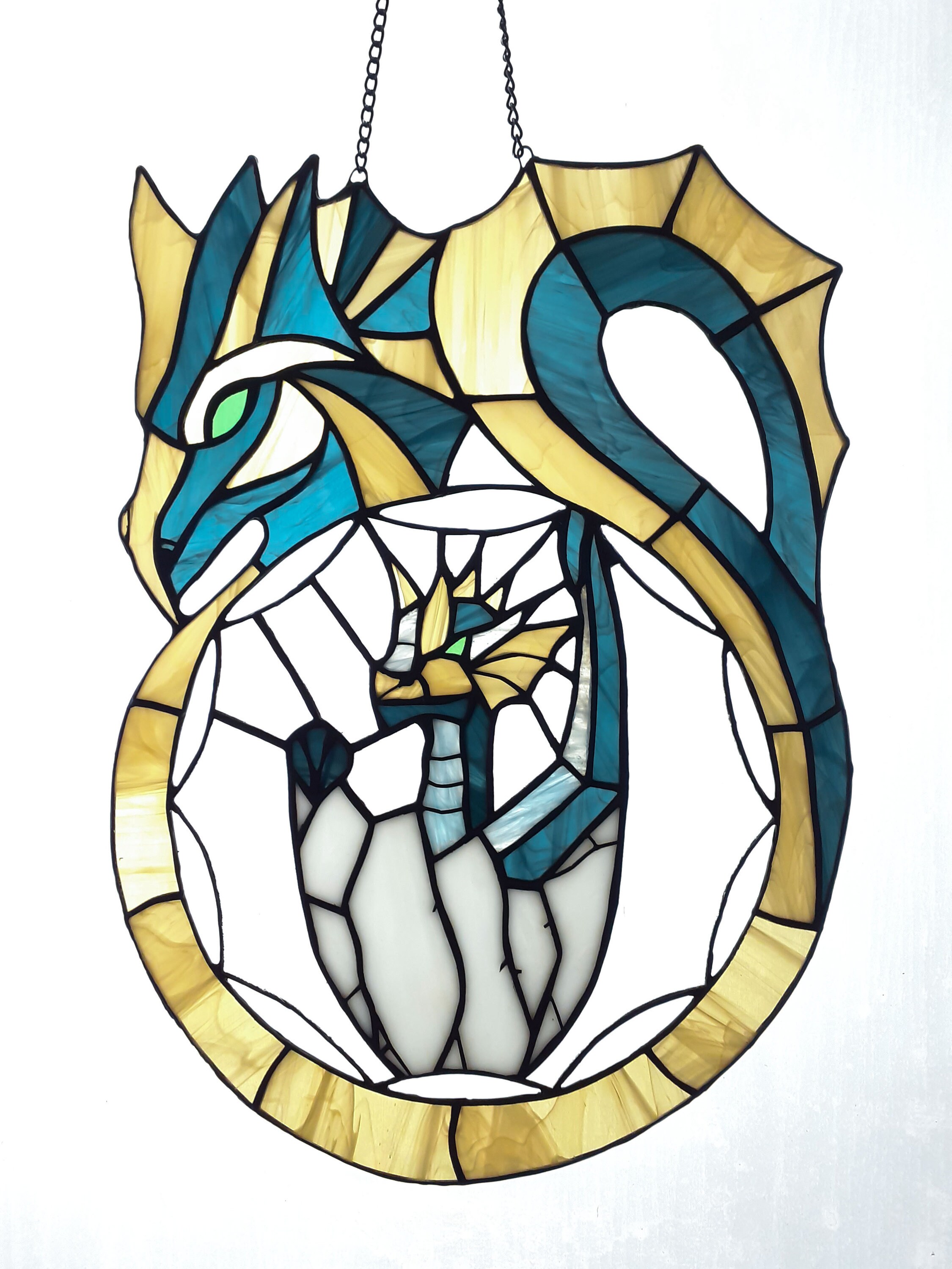 Dragon Stained Glass Suncatcher Window Hanging Glass Panel Etsy