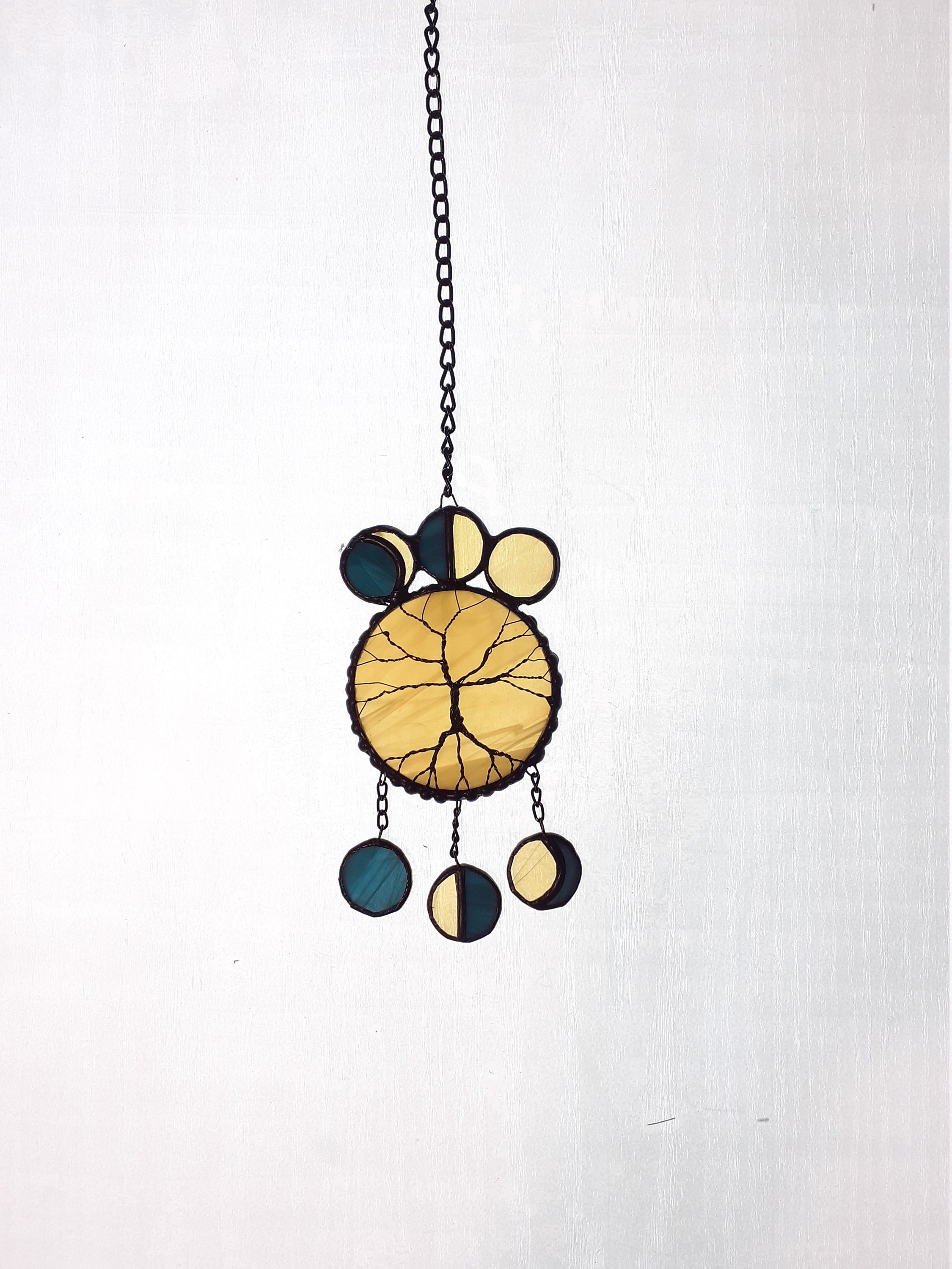 Moon Phases Stained Glass Ornament, Tree of Life Car Mirror Suncatcher, Pagan Decor, Unique gift