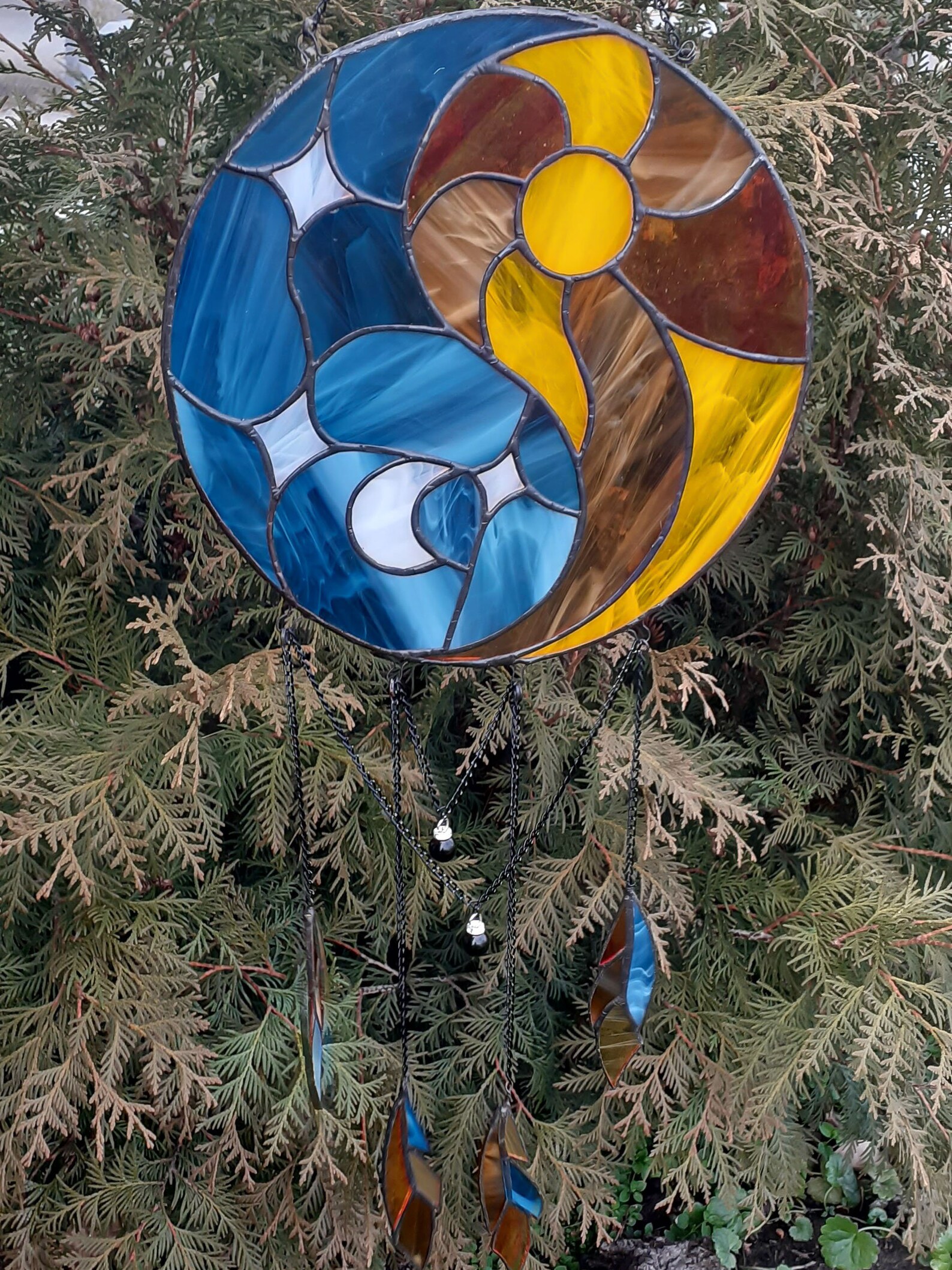 Stained Glass Dream Catcher Yin Yang Sunctcher Sun and Moon Etsy