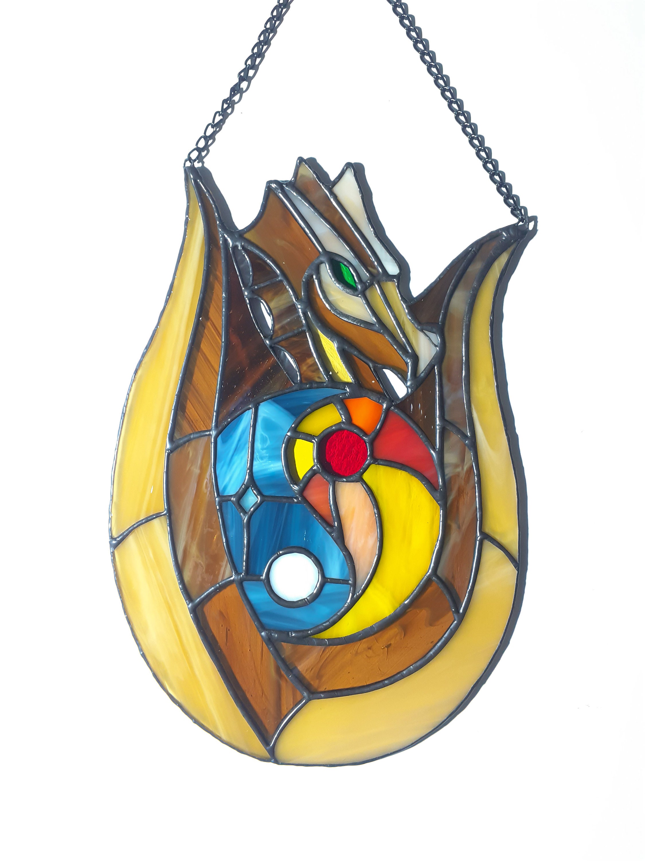 Stained Glass Dragon Suncatcher Sun and Moon Yin Yang Glass Etsy