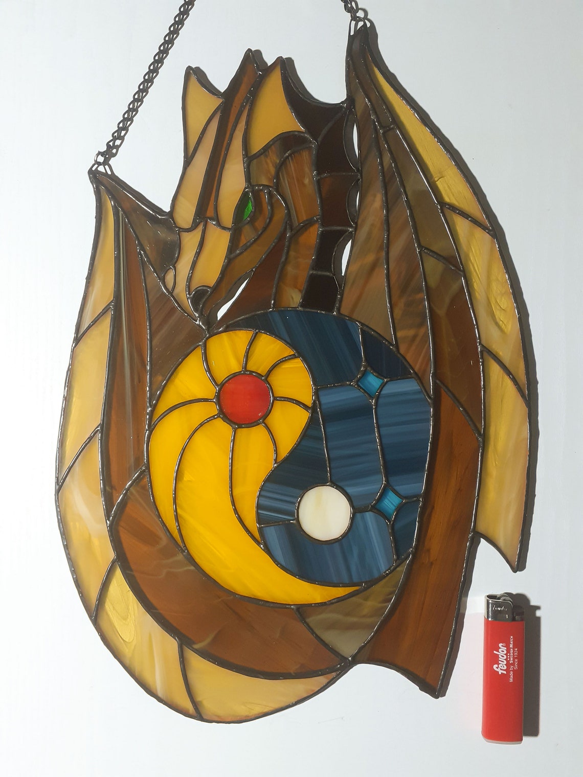 Stained Glass Dragon Suncatcher Sun and Moon Yin Yang Glass Etsy