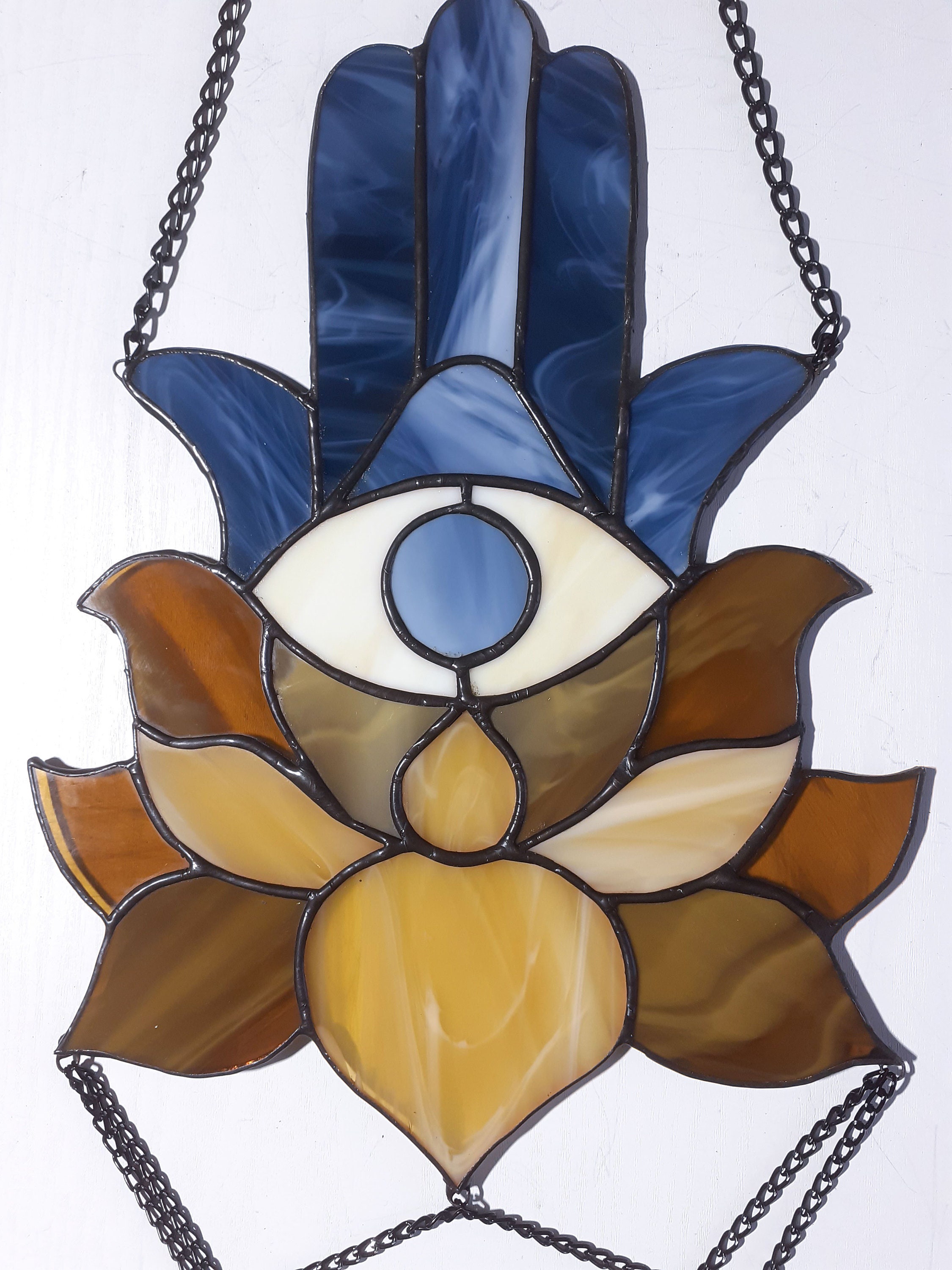 Stained Glass Hamsa Hand Suncatcher Ancient Good Luck Lotus | Etsy