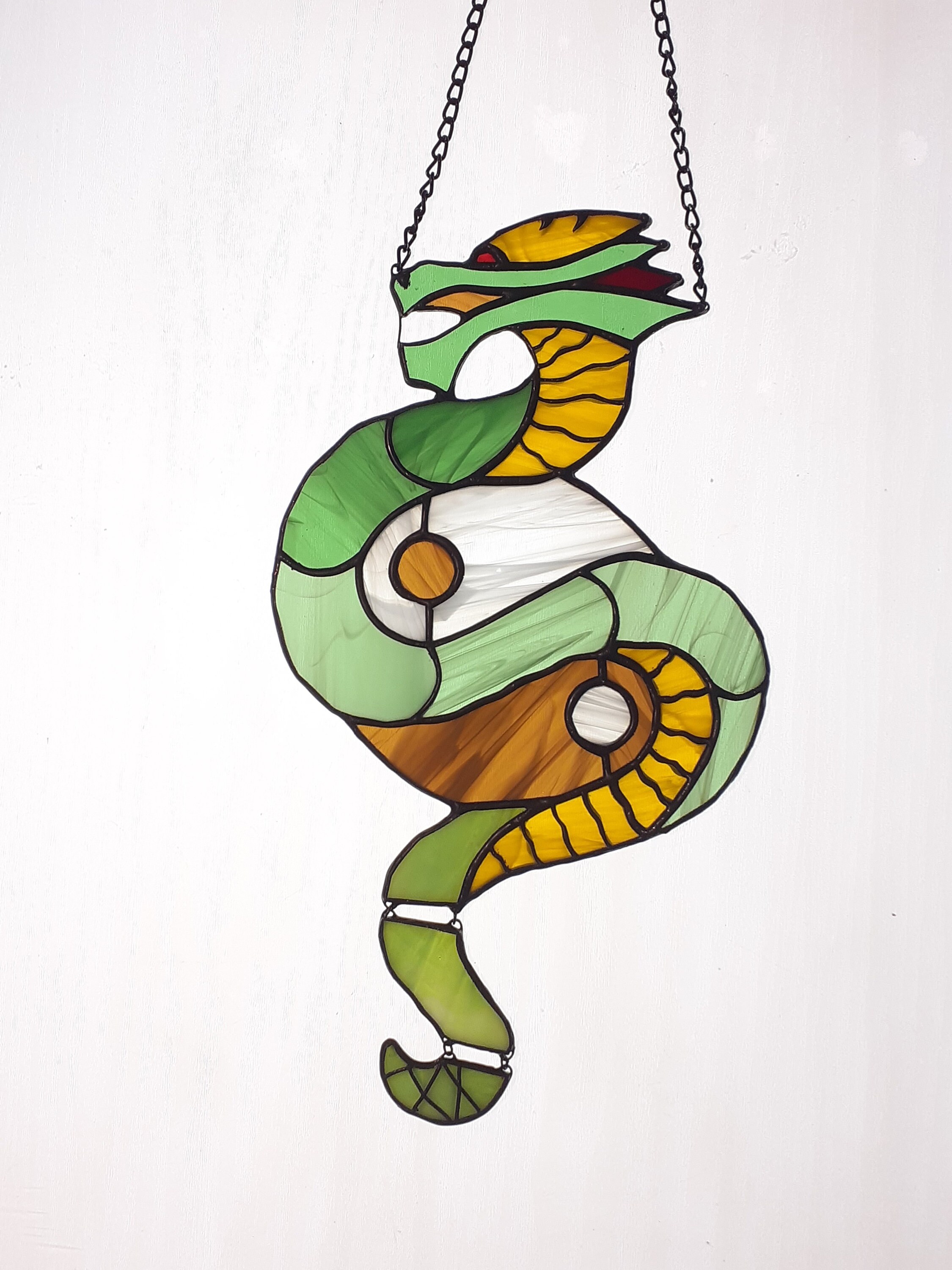 Chinese Dragon Stained Glass Suncatcher Yin Yang Good Luck Etsy
