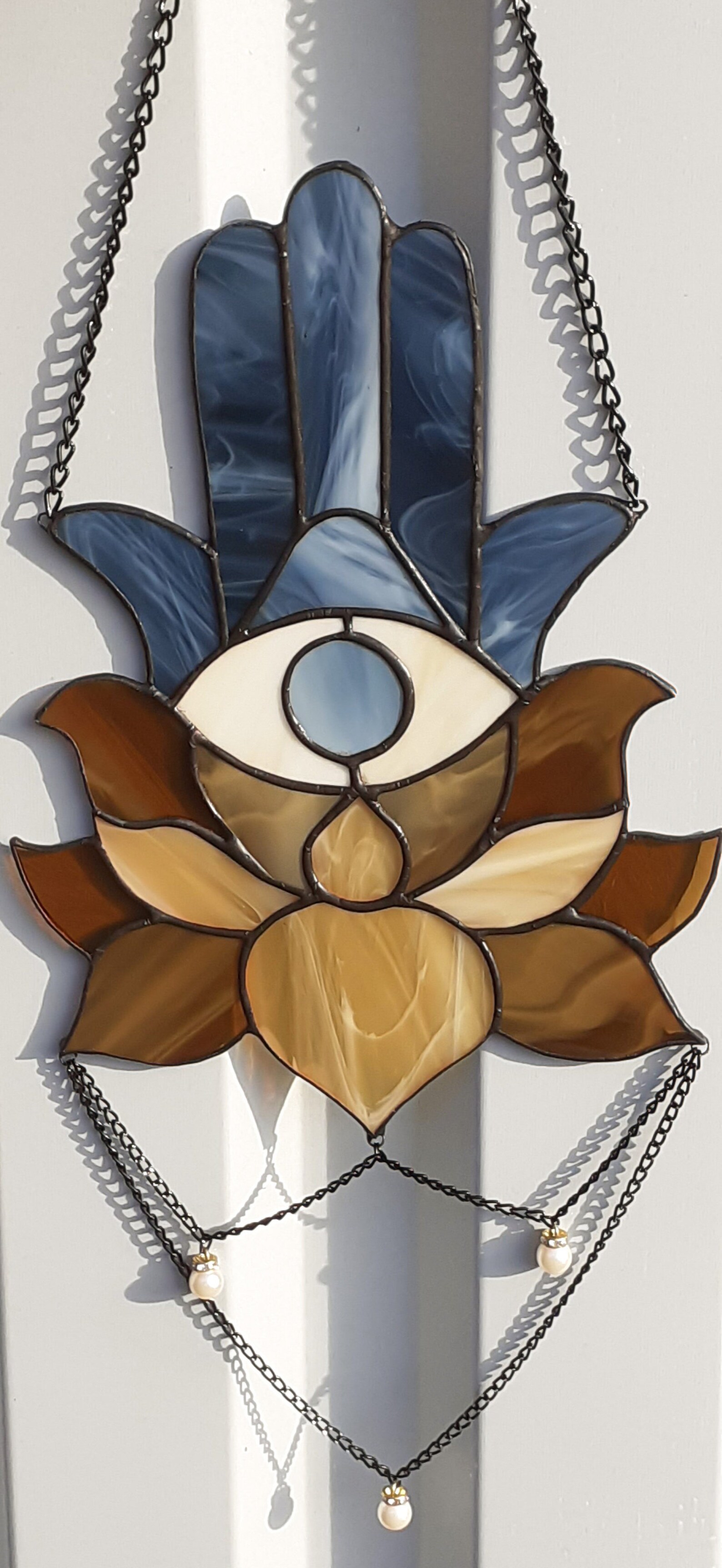 Stained Glass Hamsa Hand Suncatcher Ancient Good Luck Lotus Etsy