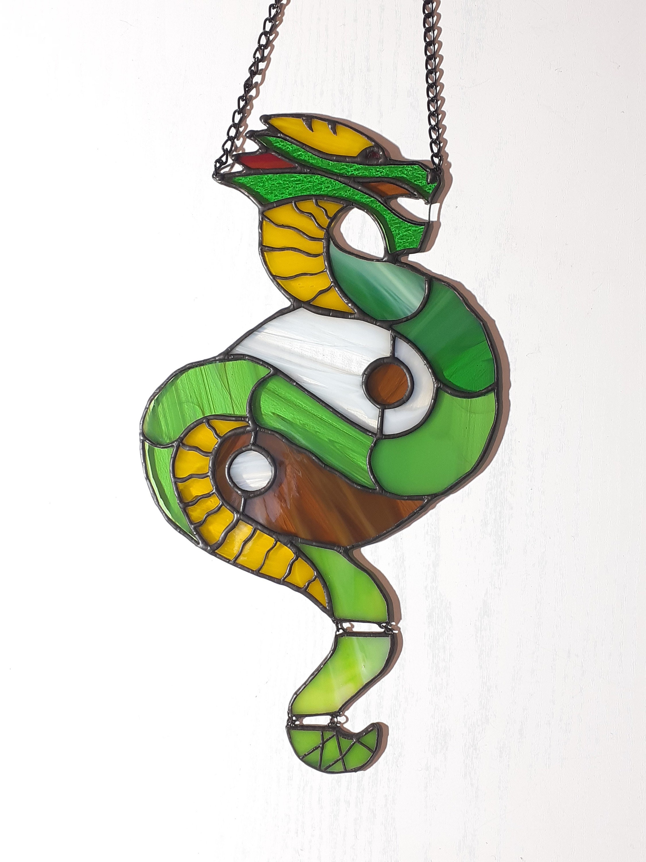 Chinese Dragon Stained Glass Suncatcher Yin Yang Good Luck Etsy