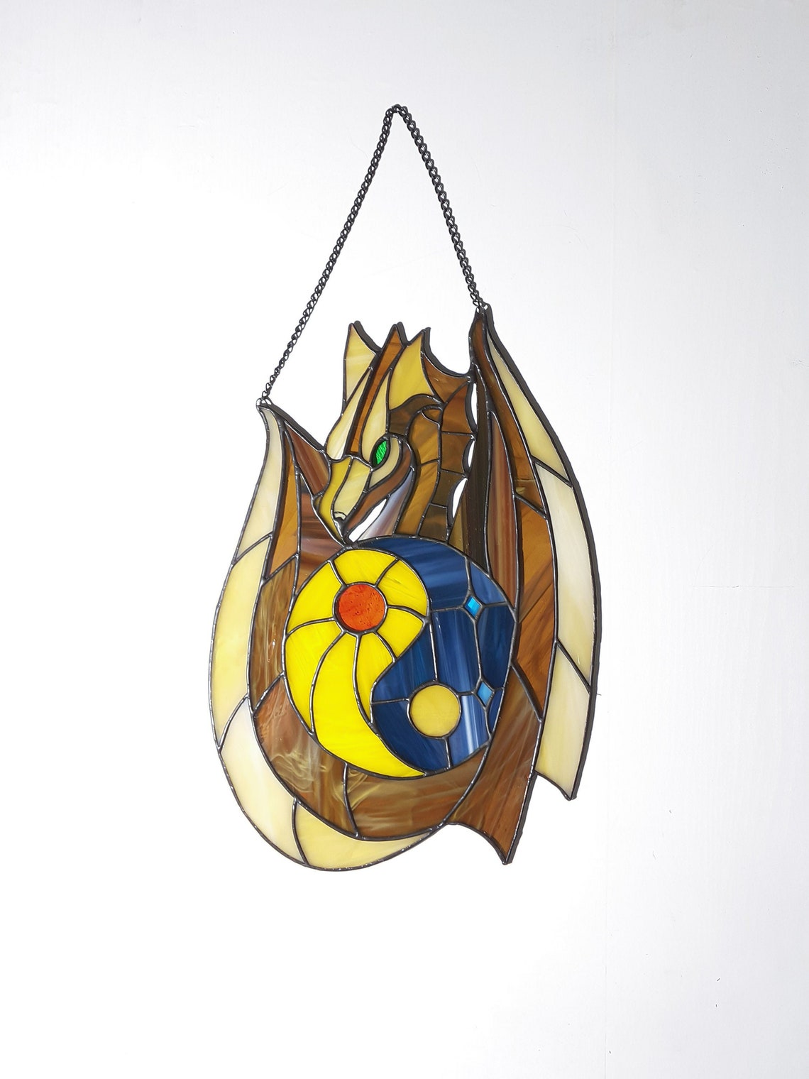 Stained Glass Dragon Suncatcher Sun and Moon Yin Yang Glass Etsy