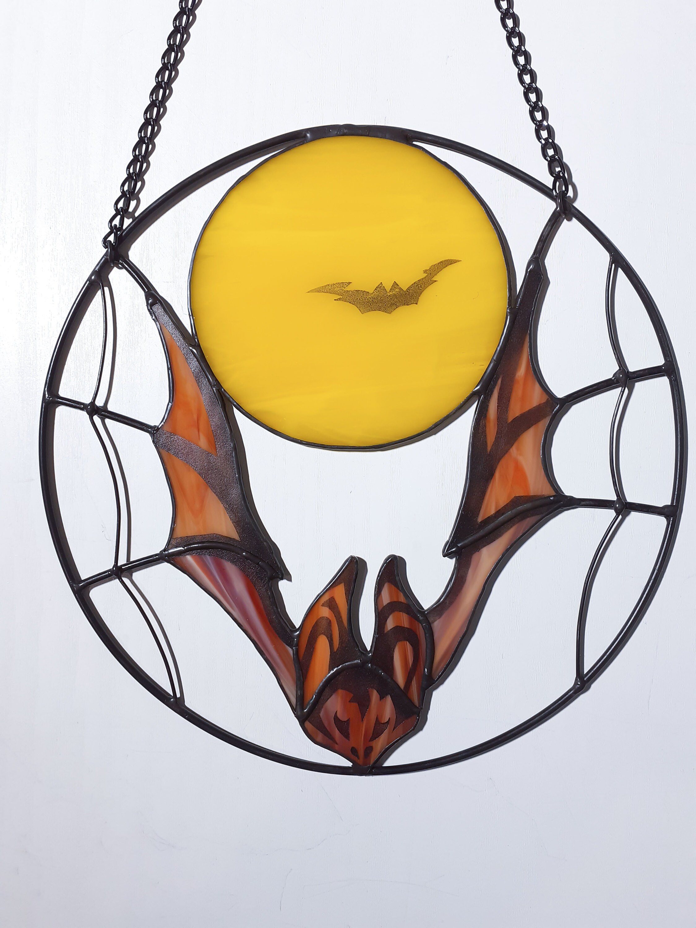 Stained Glass Bat Stained Glass Suncatcher Moon Suncatcher Etsy
