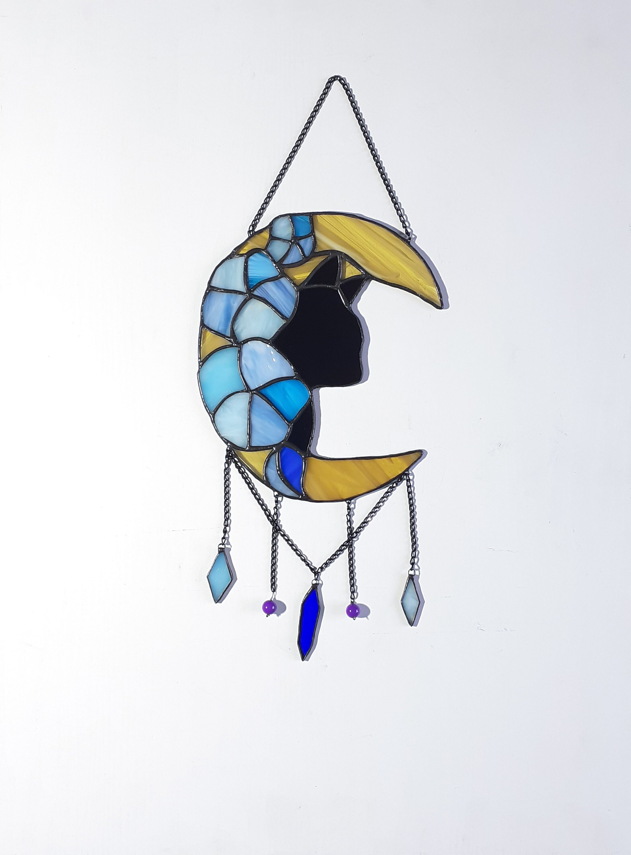 Lucky Cat on Moon Stained Glass Suncatcher Me Not Etsy