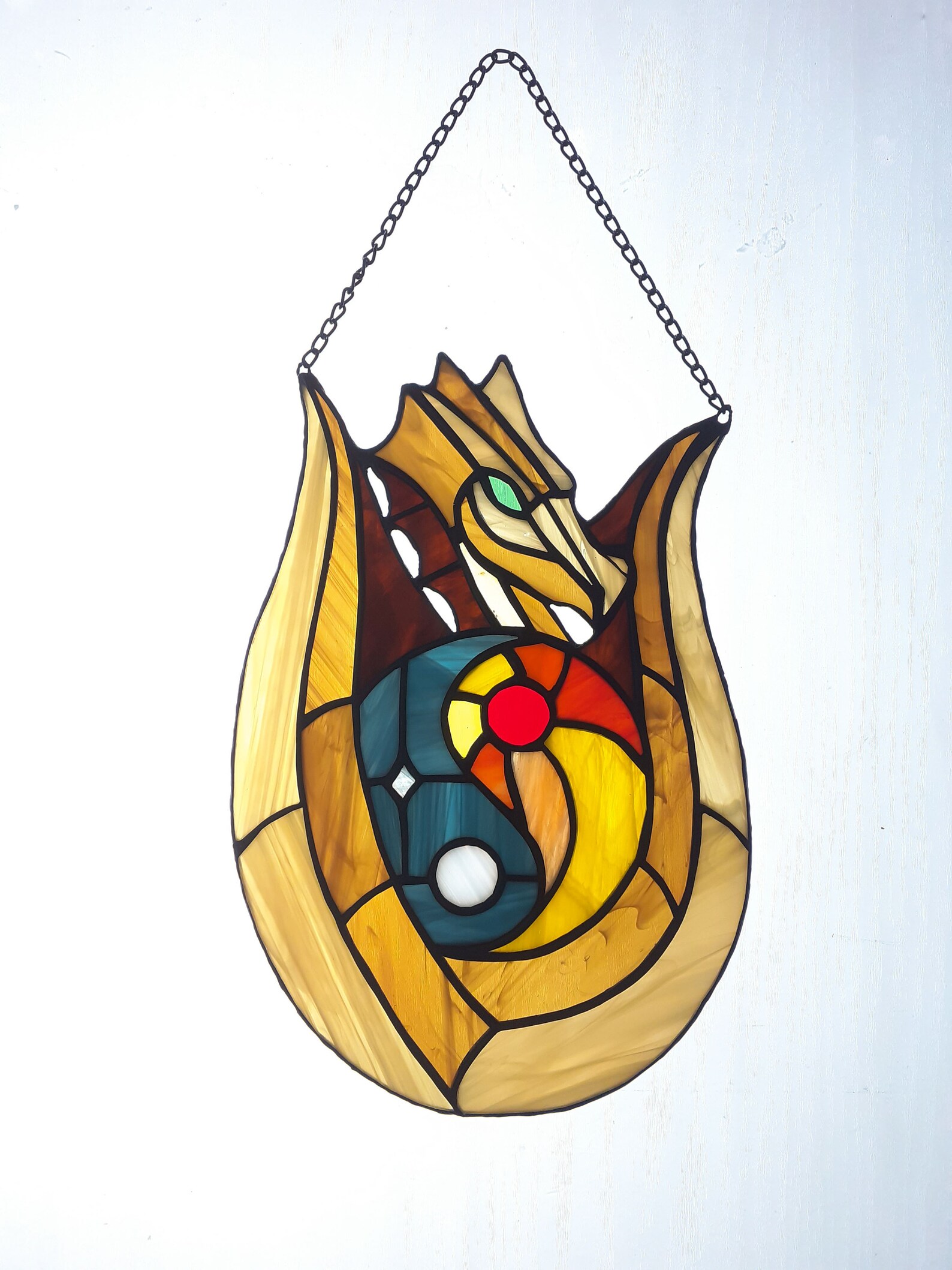 Stained Glass Dragon Suncatcher Sun and Moon Yin Yang Glass Etsy