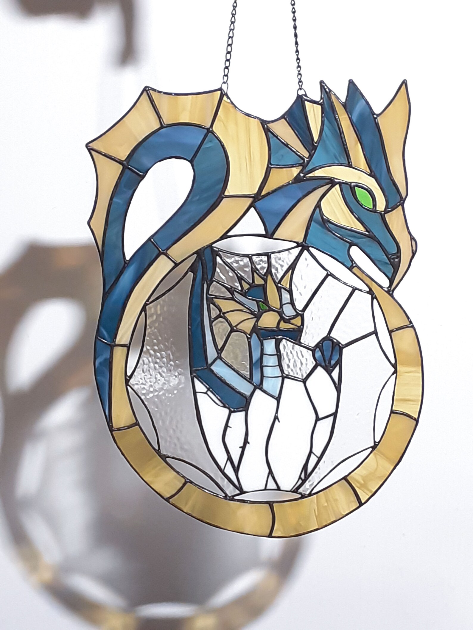 Dragon Stained Glass Suncatcher Window Hanging Glass Panel Etsy