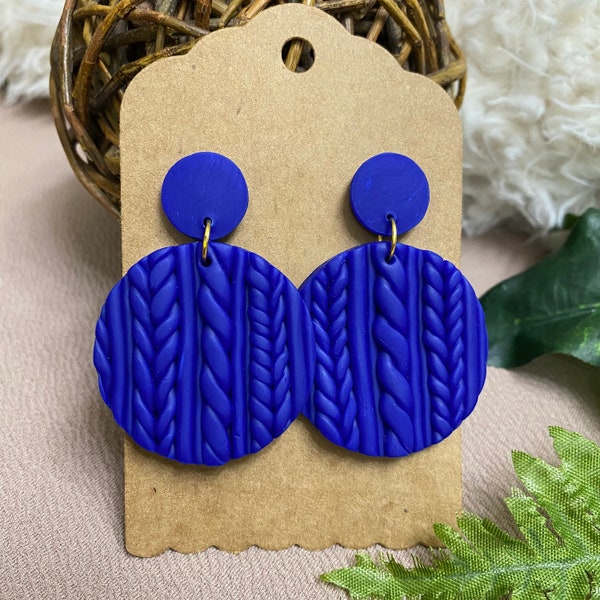 Electric Blue Cozy Sweater Dangles | Handmade Polymer Clay Earrings