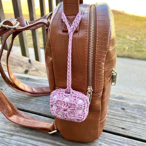 Blush Crochet AirPods Holder | Pink Granny Square AirPods Pro Case | Hanging Earbuds Bag