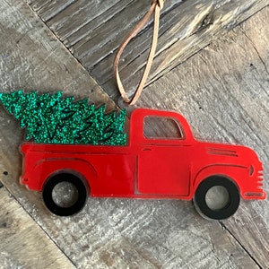 Red Truck Christmas Ornament, Red Truck Ornament, Red Truck and Tree Ornament, Vintage Truck Ornament, Christmas Ornament, Truck Ornament