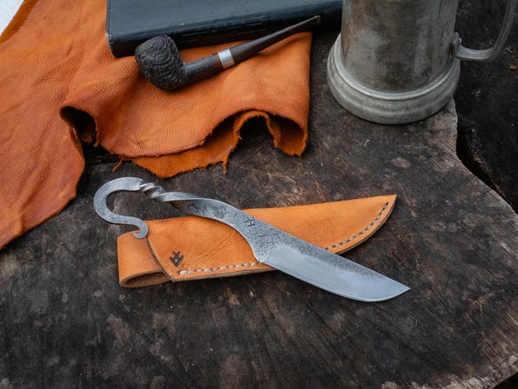 Hand Forged Blacksmith's Knife, with Buckskin Sheath, Reenactment Gear, Medieval Knife