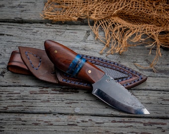 Hand Forged EDC Knife, Snake Skin Inlay Sheath