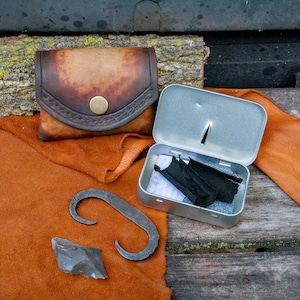 Hand Forged Flint and Steel Kit with Handmade Pouch