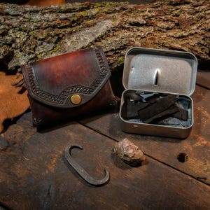 Hand Forged Flint and Steel Kit with Handmade Pouch