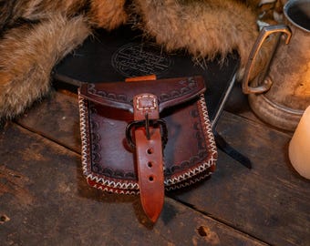 Handmade Medieval Faire Pouch/Satchel, Hand Forged Buckle