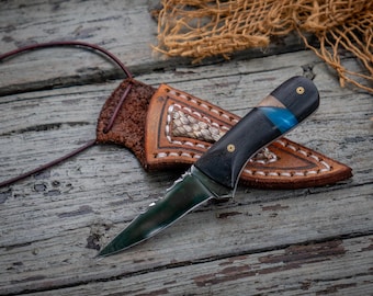 Handmade Neck Knife, Mosaic Pins, Rattlesnake Sheath