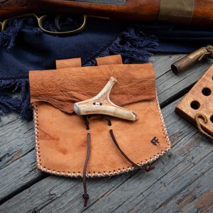 Handmade Shot Pouch, Bark Tan Buckskin, Native Style, Mountain Man, Muzzleloader Gear