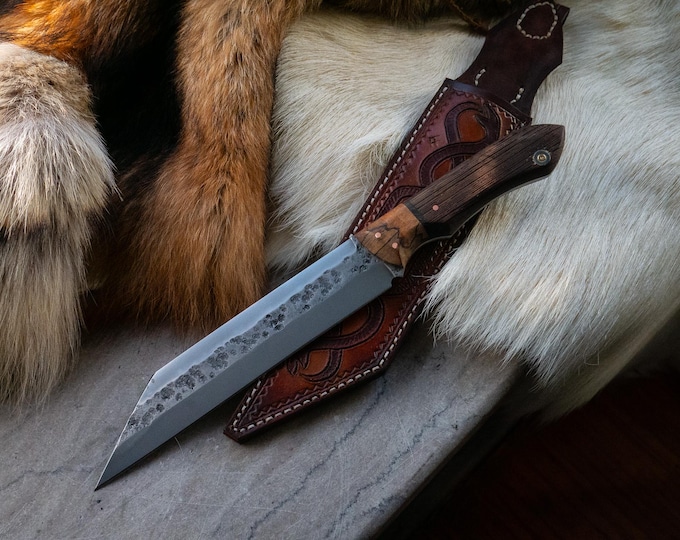 Knot Work Inlay Hand Forged Viking Seax, With Rattlesnake Skin Inlay Sheath ...