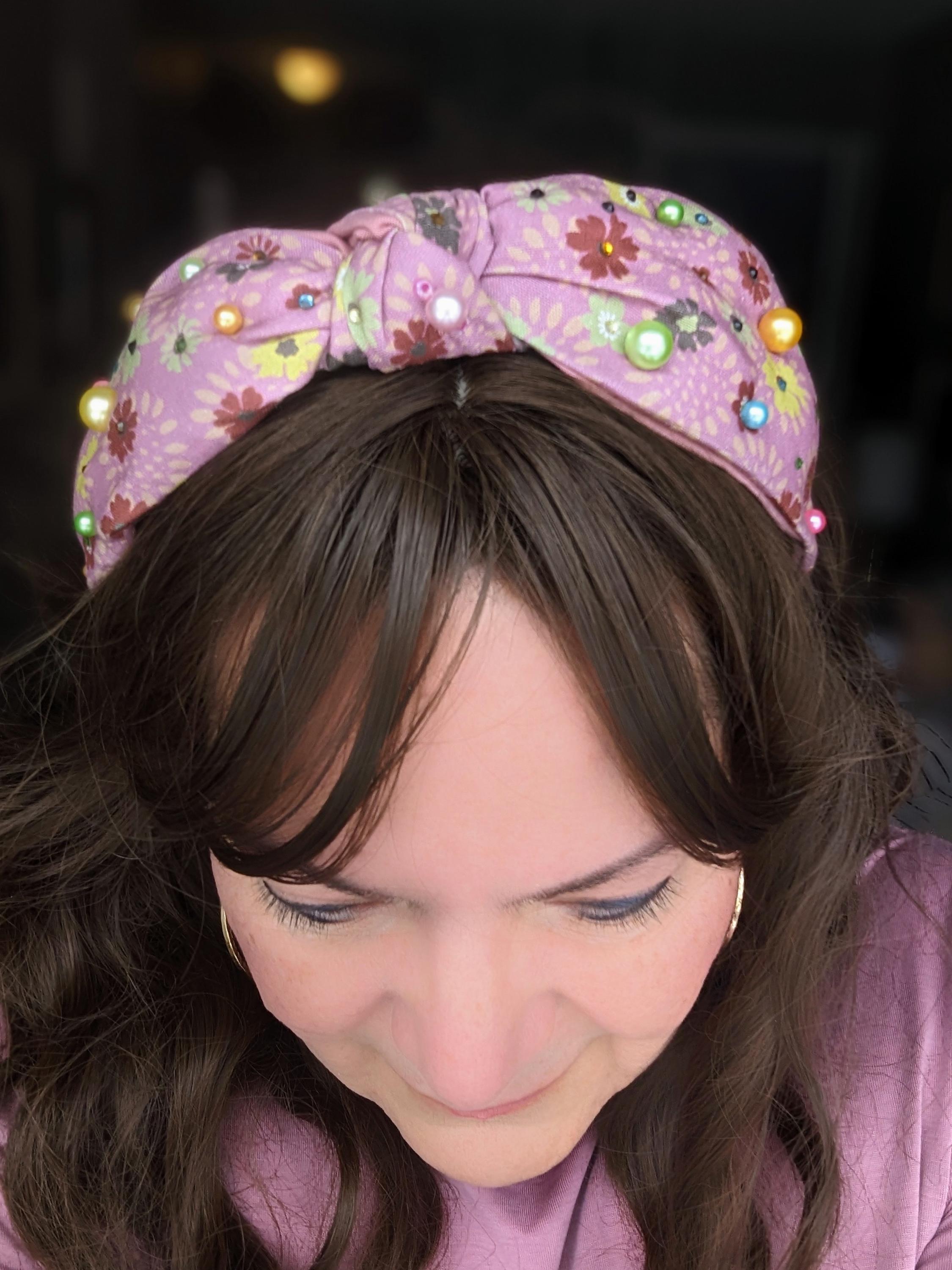 Embellished Pink Floral Luxury Headband Floral Knot Headbands | Floral Headbands | Twine and Love main image 4