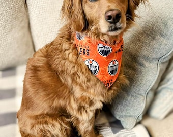Edmonton Oilers Dog Bandana: Reversible Cotton Pet Scarf, Handmade
