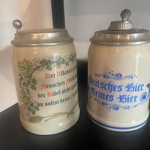 Authentic Vintage German Beer Steins with Pewter Lids - Set of 2