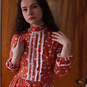 70s Vintage Prairie Gunne Sax Style Floral Dress - Size Small