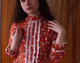 70er Vintage Prairie Gunne Sax Style Blumen Kleid