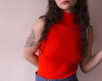 70er Jahre Vintage Bodysuit Rolli dunkelorange - Größe XS/S