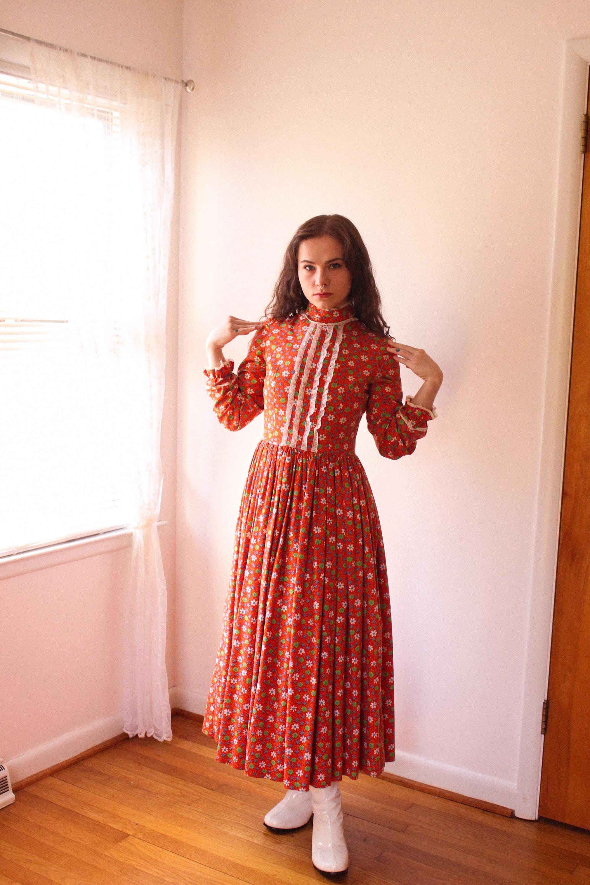 70s Vintage Prairie Gunne Sax Style Floral Dress - Size Small - Etsy