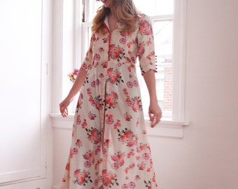 Vintage Style Floral Maxi Top rosa Knöpfe | Romantisch | Kuratiert von Groovy Haus