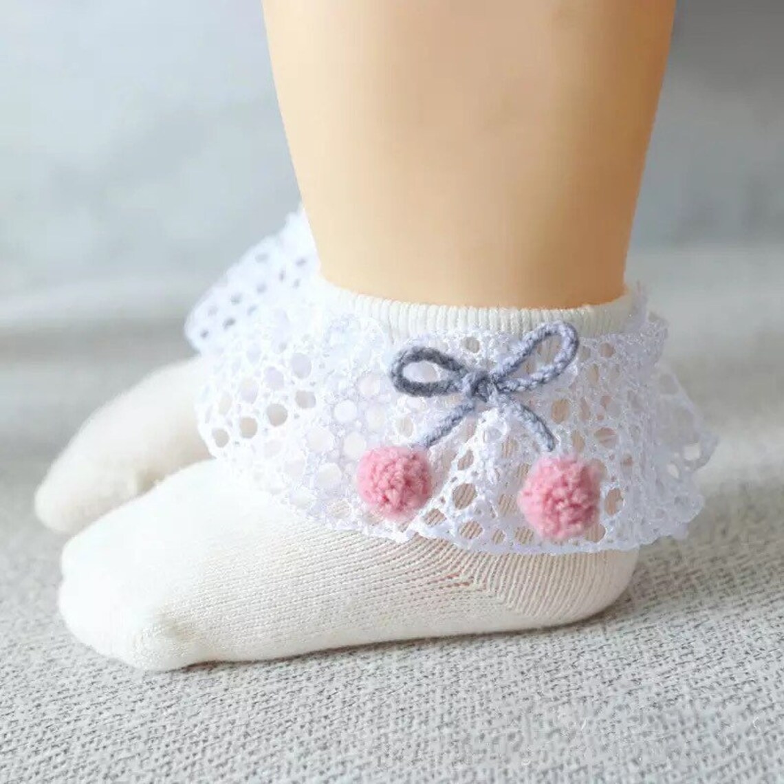 Girls White Ruffle Satin Lace Trim Socks Church Party Etsy