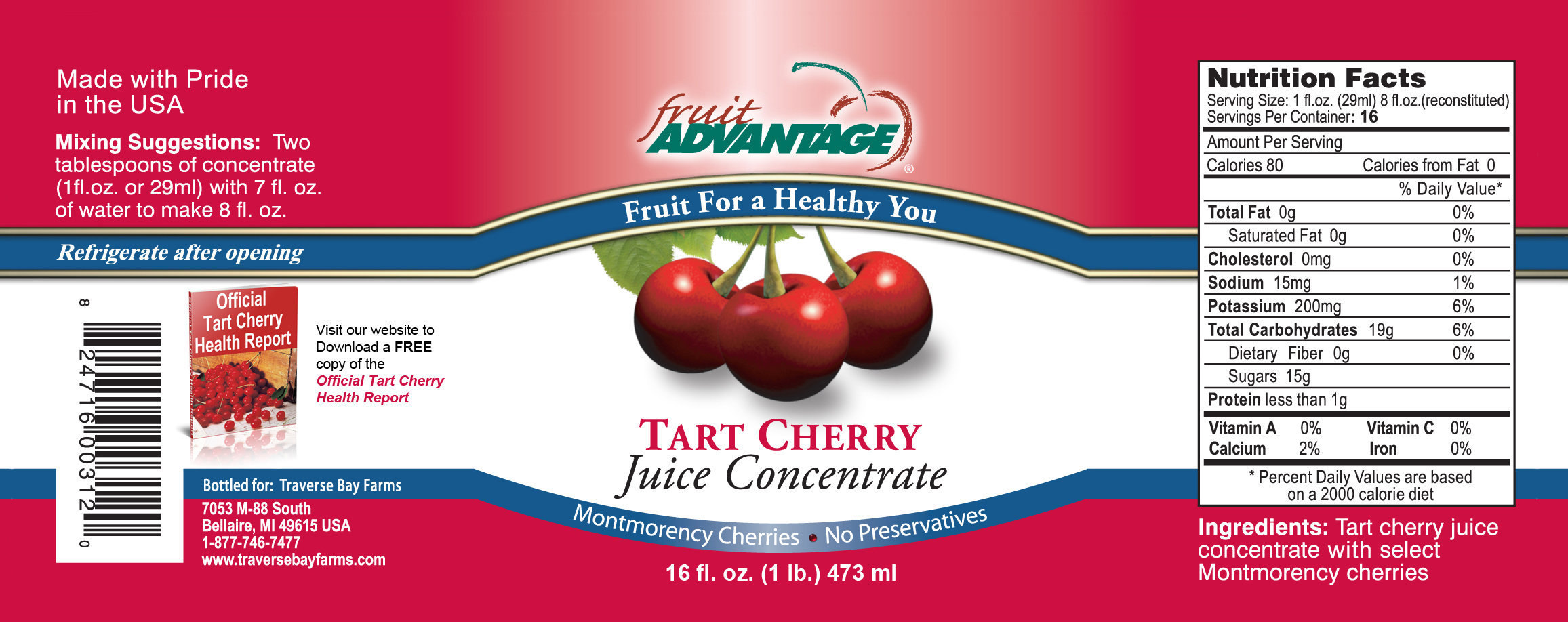 Tart Cherry Juice Concentrate, 6 Bottles Made With Michigan