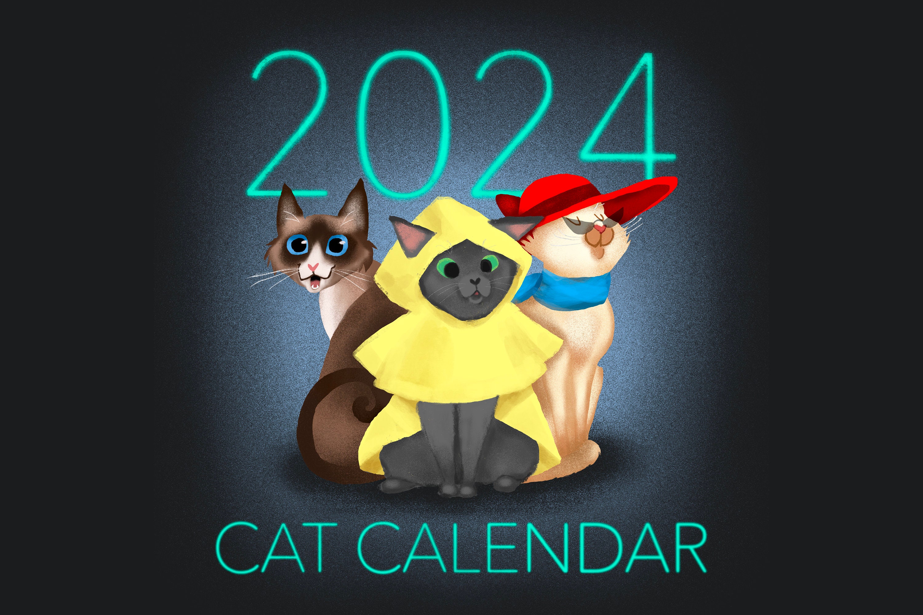 Illustrated 2024 Cat Calendar 12x12 Etsy