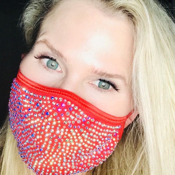 Rhinestone Mask w/ FREE Filter &  Rhinestone Lanyard!