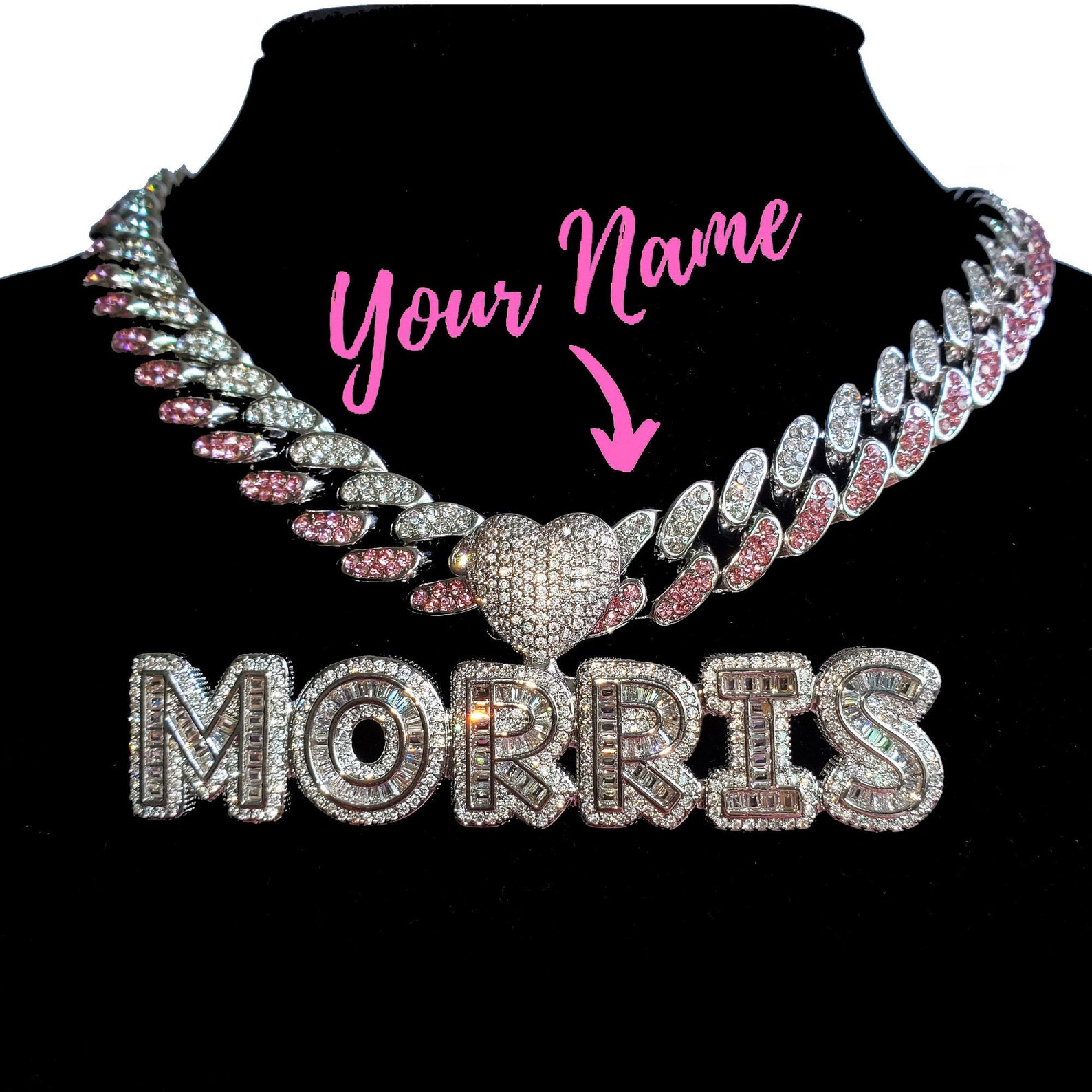 Icy Baguette Letters Custom Name Chain Cuban Chain Name Etsy