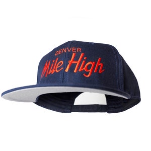 Denver 90s Hat | Mile High Vintage-Style Embroidered Navy Snapback Cap with Orange Script Lettering